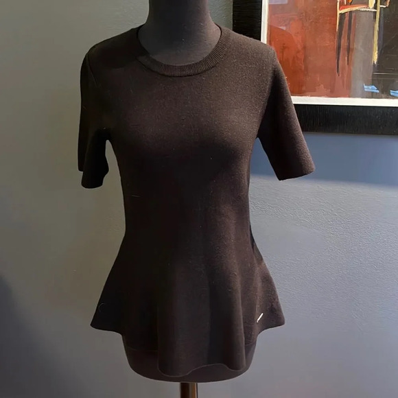 Tahari soft black knit peplum crewneck short sleeve sweater. Small. - Picture 1 of 5